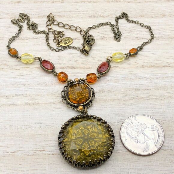 Cookie Lee Necklace Victorian Revival Filigree Y-Drop Beaded Bronze Tone Choker - Picture 8 of 10